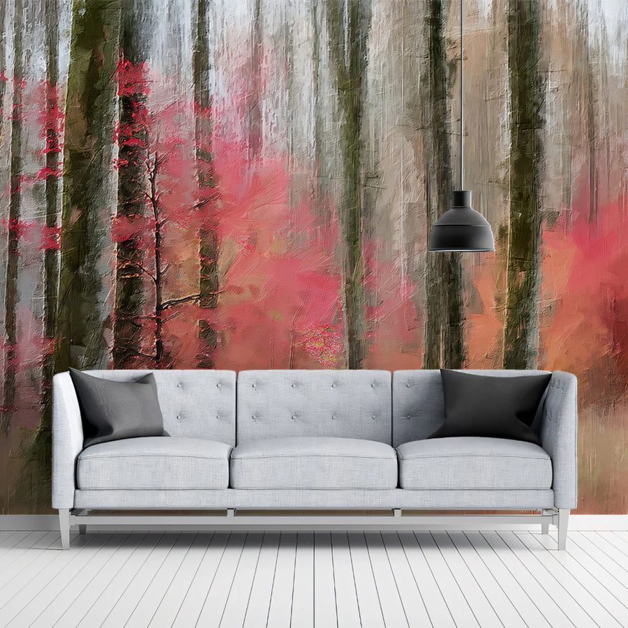 Abstract Autumn Forest Mural Wallpaper — Impressionistic Woodland Mural Wallpaper