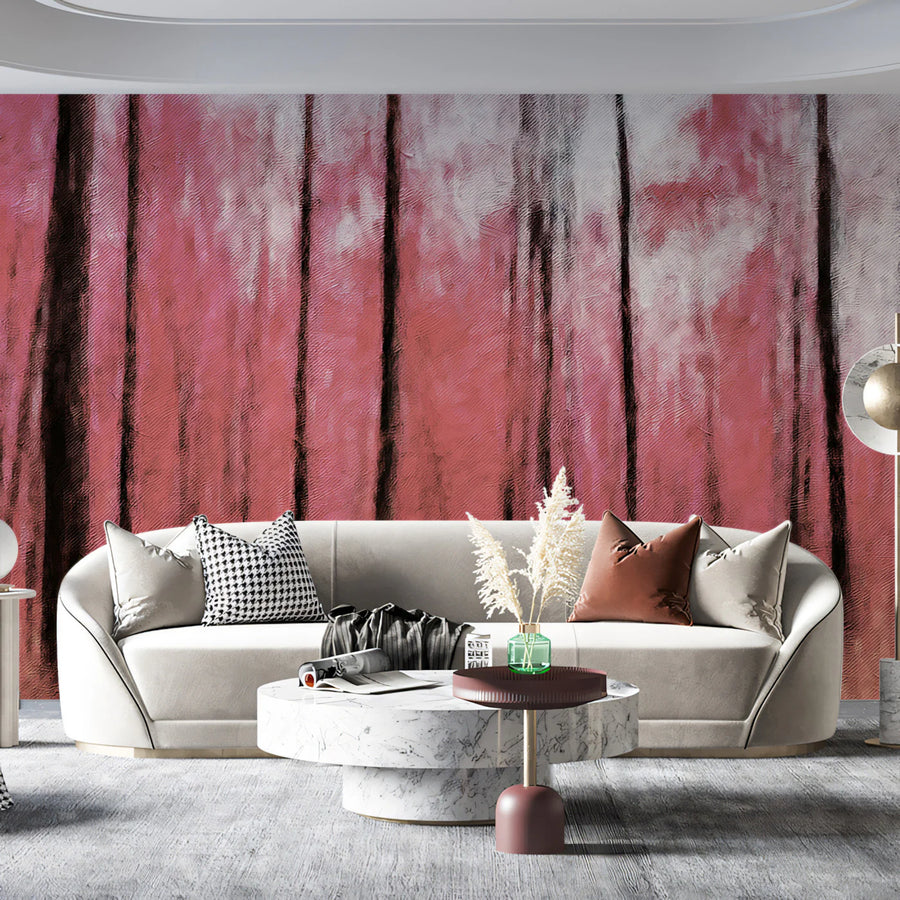 Abstract Pink Forest Oil Painting Mural Wallpaper — Expressive Art Mural Wallpaper
