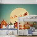 Christmas Village Night Mural Wallpaper — Whimsical Holiday Scene Mural Wallpaper - pure wallpaper artwork