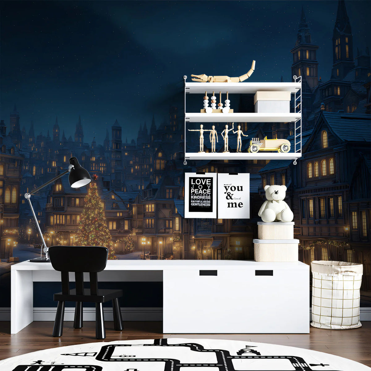 Old European Winter City Mural Wallpaper — Festive Architectural Mural Wallpaper - pure wallpaper artwork