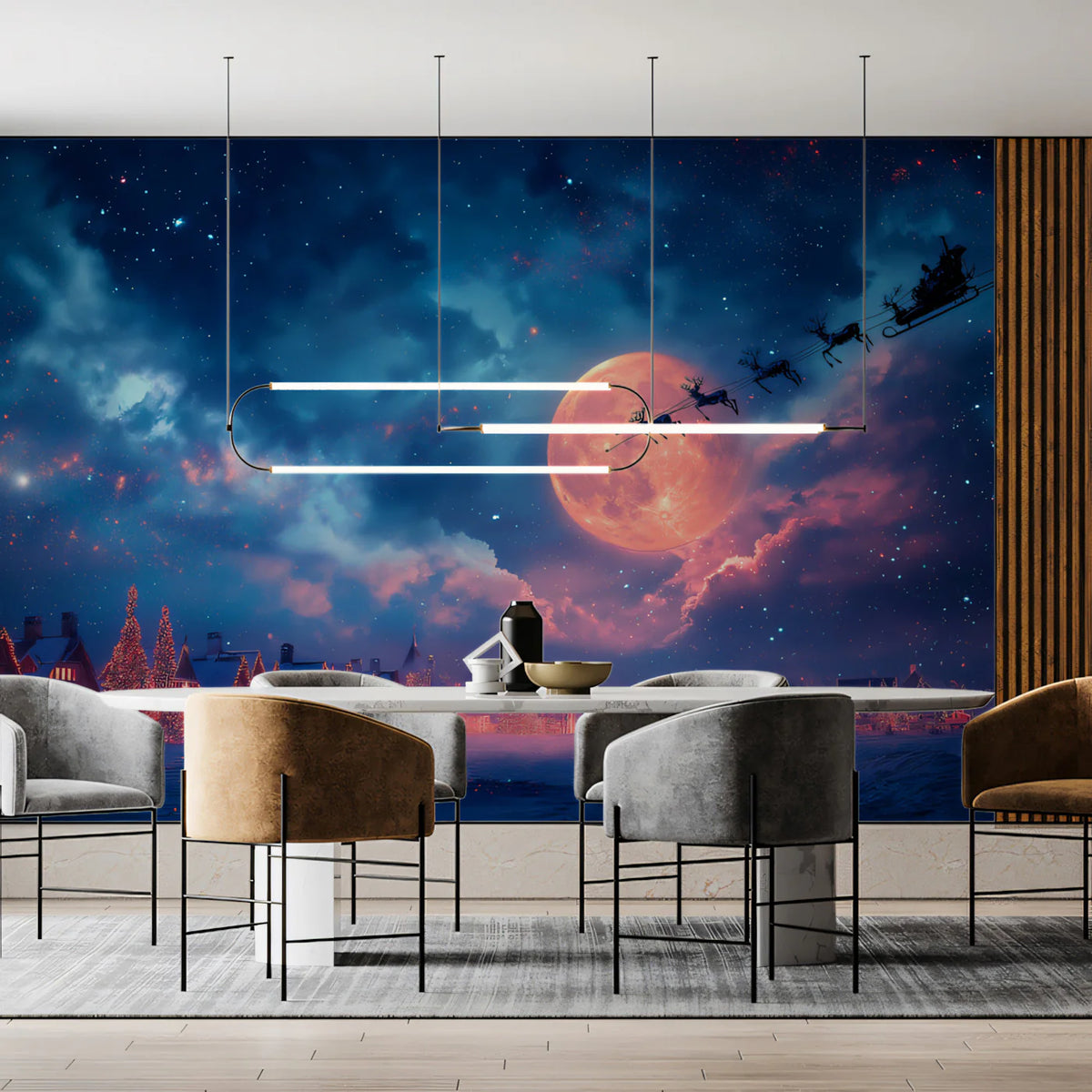 Celestial Christmas Night Mural Wallpaper — Festive Fantasy Scene Mural Wallpaper - pure wallpaper artwork