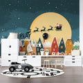 Christmas Village Night Mural Wallpaper — Whimsical Holiday Scene Mural Wallpaper - pure wallpaper artwork