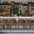 Snowy Townhouse Holiday Mural Wallpaper — Festive Oil Painting Mural Wallpaper - pure wallpaper artwork