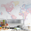 Pastel World Map Mural Wallpaper — Minimalist Cartography Mural Wallpaper - pure wallpaper artwork