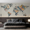Pixel Plaid World Map Mural Wallpaper — Geometric Cartography Mural Wallpaper - pure wallpaper artwork
