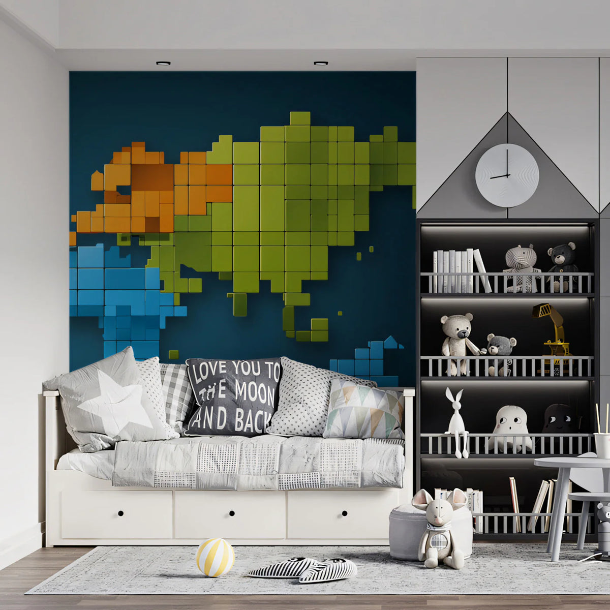 Pixelated World Map Mural Wallpaper — Modern Geometric Relief Mural Wallpaper - pure wallpaper artwork