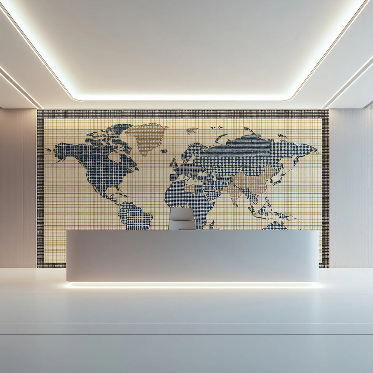 Textured World Map Mural Wallpaper — Navy and Tan Plaid Mural Wallpaper - pure wallpaper artwork