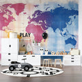Abstract Watercolor World Map Mural Wallpaper — Vibrant Cartography Mural Wallpaper - pure wallpaper artwork