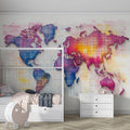 Neon Grid World Map Mural Wallpaper — Abstract Global Graphic Mural Wallpaper - pure wallpaper artwork