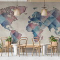 Watercolor Argyle World Map Mural — Soft Geometric Cartography Mural Wallpaper - pure wallpaper artwork