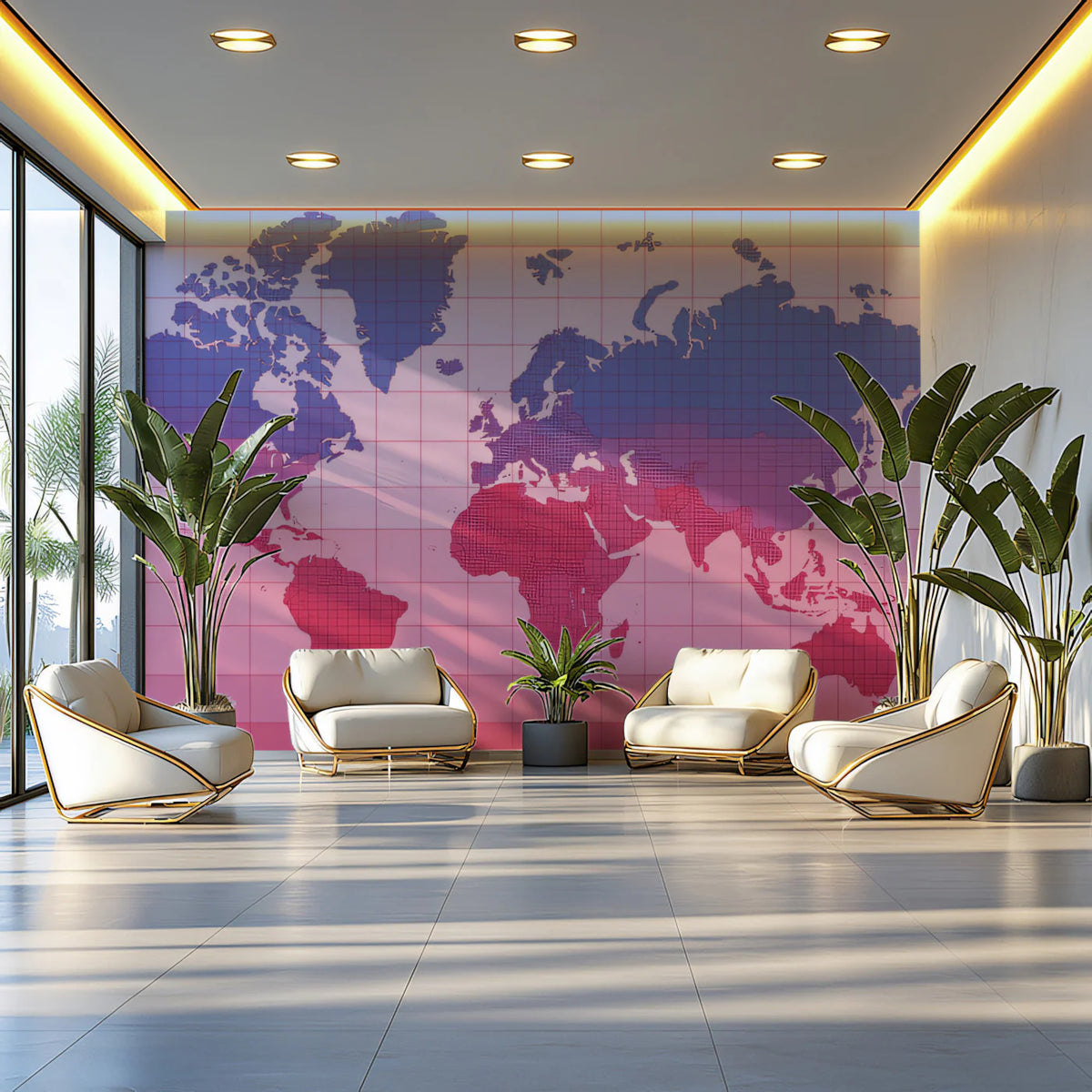 Global Gradient Map Mural Wallpaper — Minimalist World Cartography Mural Wallpaper - pure wallpaper artwork