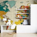 Vintage Political World Map Mural Wallpaper — Retro Mid-Century Grid Mural Wallpaper - pure wallpaper artwork