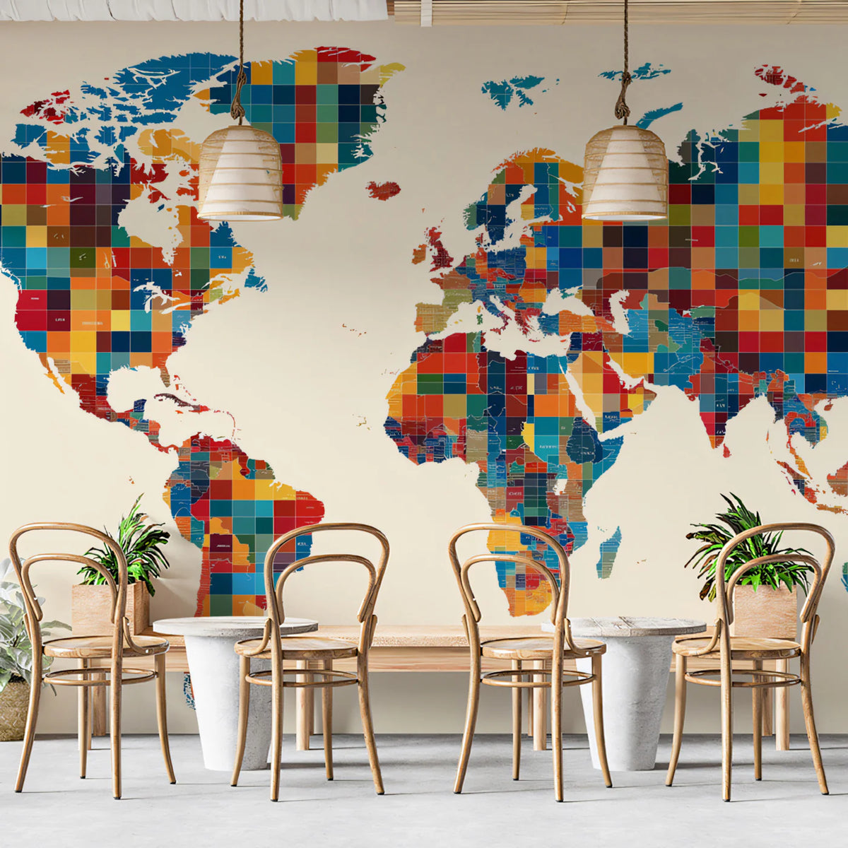 Patchwork World Map Mural Wallpaper — Geometric Global Art Mural Wallpaper - pure wallpaper artwork