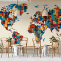 Patchwork World Map Mural Wallpaper — Geometric Global Art Mural Wallpaper - pure wallpaper artwork
