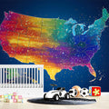 Rainbow Starburst USA Map Mural Wallpaper — Vibrant Cosmic Wall Art Mural Wallpaper - pure wallpaper artwork