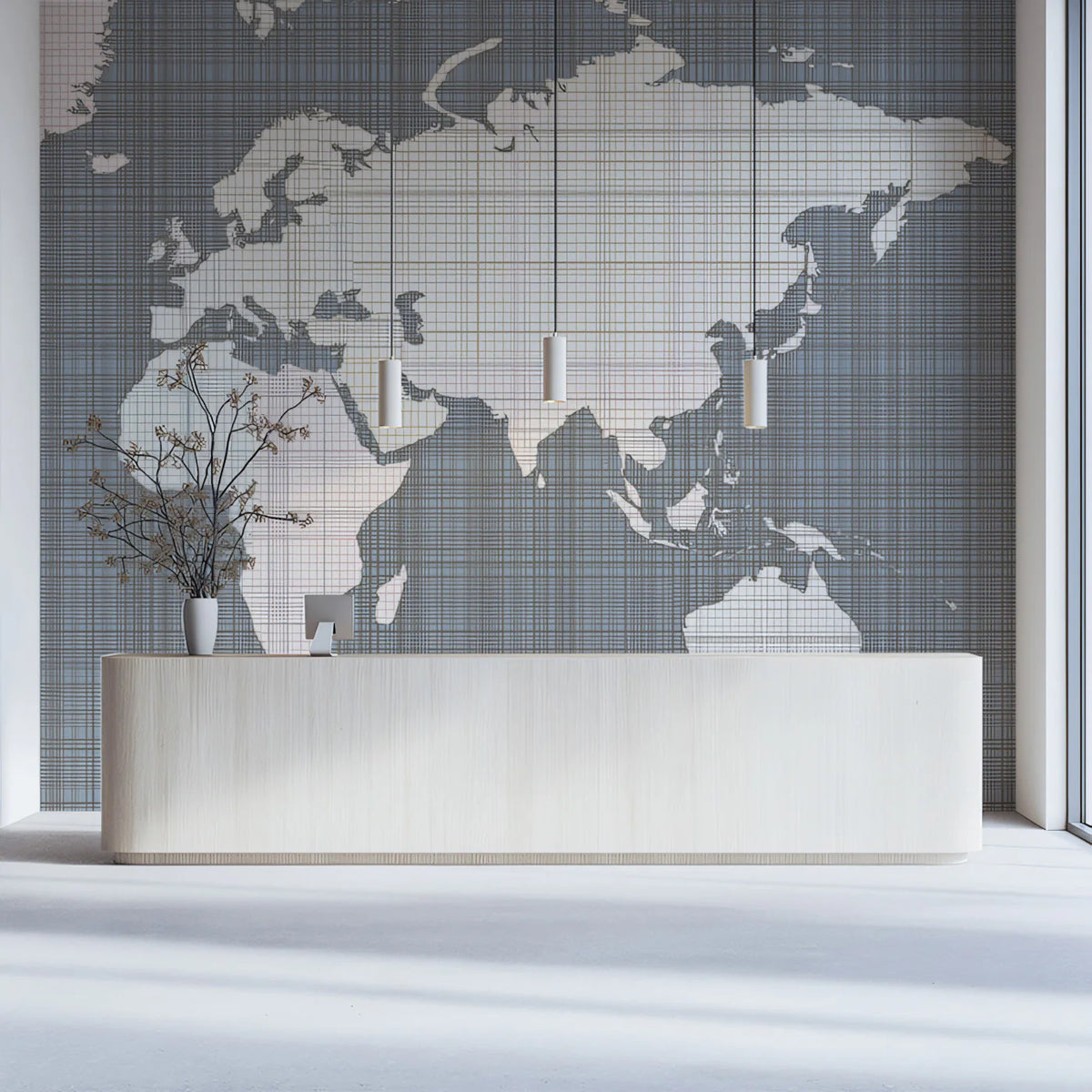 Linen Grid World Map Mural Wallpaper — Minimalist Decor Mural Wallpaper - pure wallpaper artwork