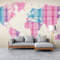 Plaid World Map Mural Wallpaper — Soft Pastel Geographic Art Mural Wallpaper - pure wallpaper artwork