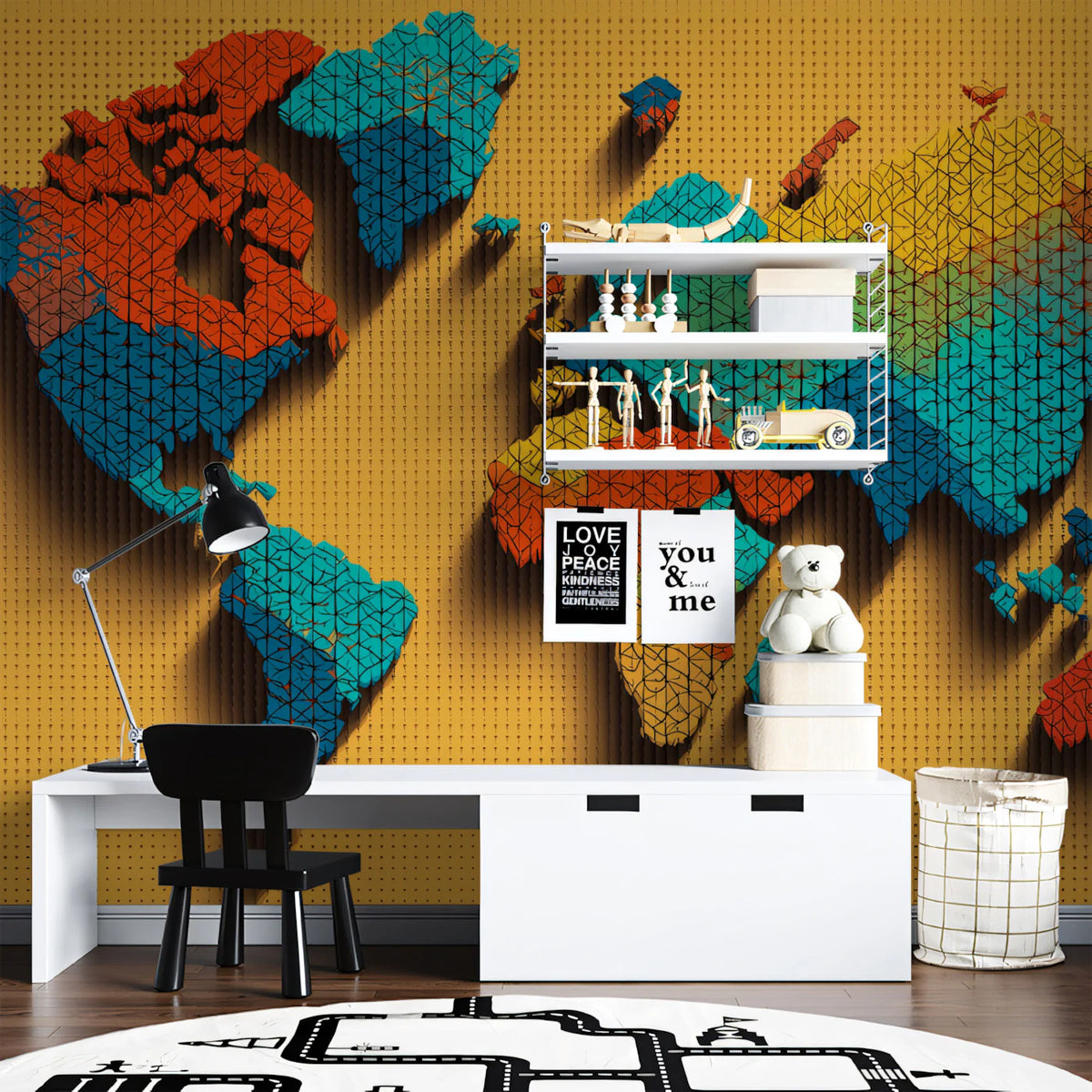 Geometric 3D World Map Mural Wallpaper — Modern Global Design Mural Wallpaper - pure wallpaper artwork