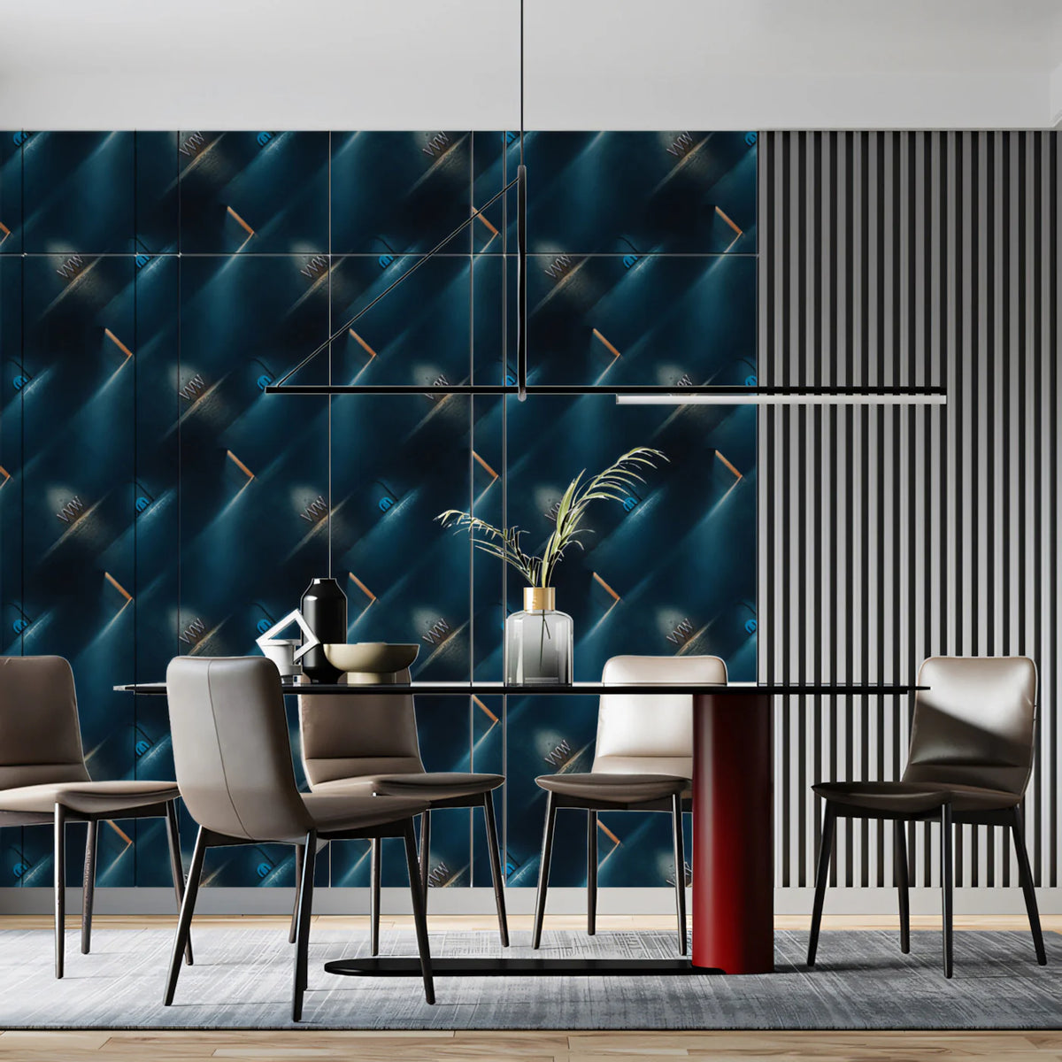 Abstract Blue Light Beam Mural Wallpaper — Modern Geometric Art Mural Wallpaper - pure wallpaper artwork