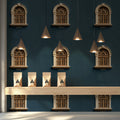 Arched Window Grid Mural Wallpaper — Architectural Navy Blue Decor Mural Wallpaper - pure wallpaper artwork