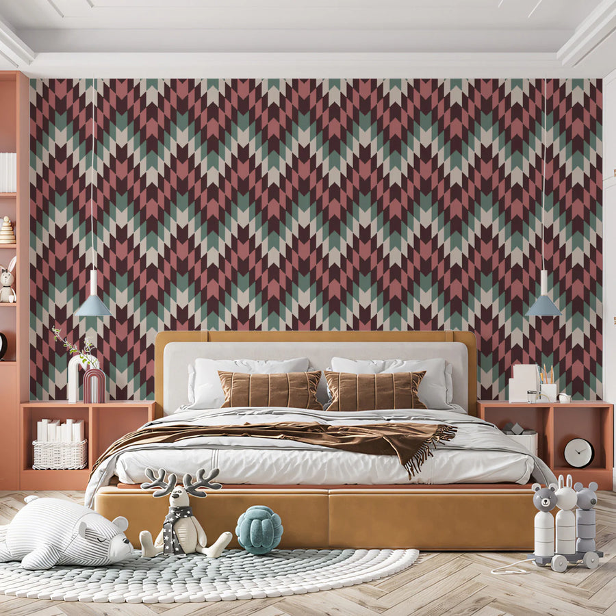 Woven Chevron Knit Mural Wallpaper — Earthy Geometric Pattern Mural Wallpaper