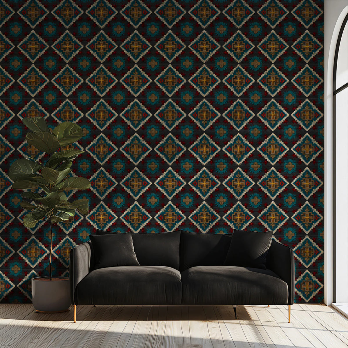 Micro Diamond Tapestry Mural Wallpaper — Dark Jewel Tone Repeat Mural Wallpaper - pure wallpaper artwork