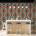 Southwest Geometric Medallion Mural Wallpaper — Earthy Teal Motif Mural Wallpaper - pure wallpaper artwork