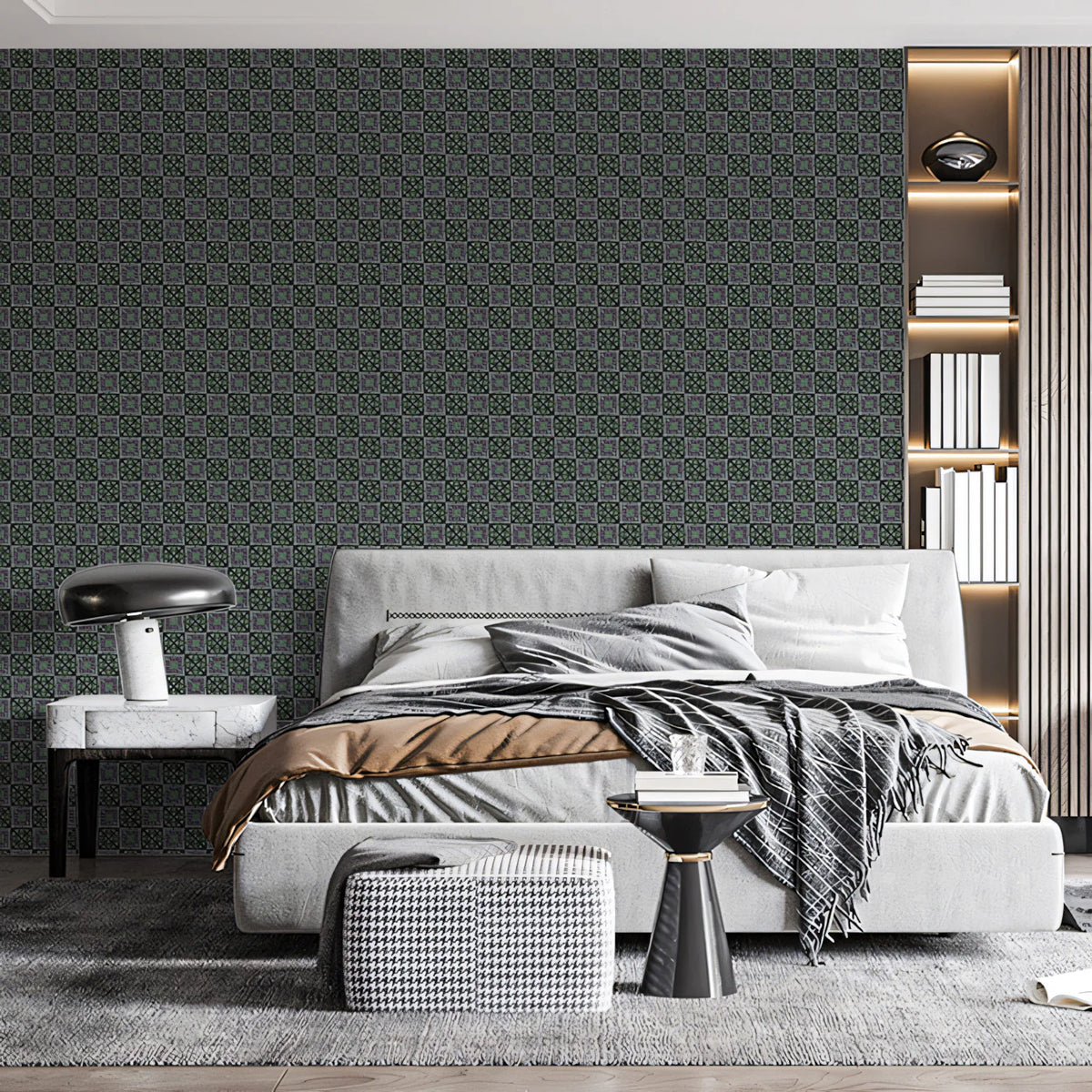 Micro Checkered Geometric Mural Wallpaper — Dark Architectural Style Mural Wallpaper - pure wallpaper artwork