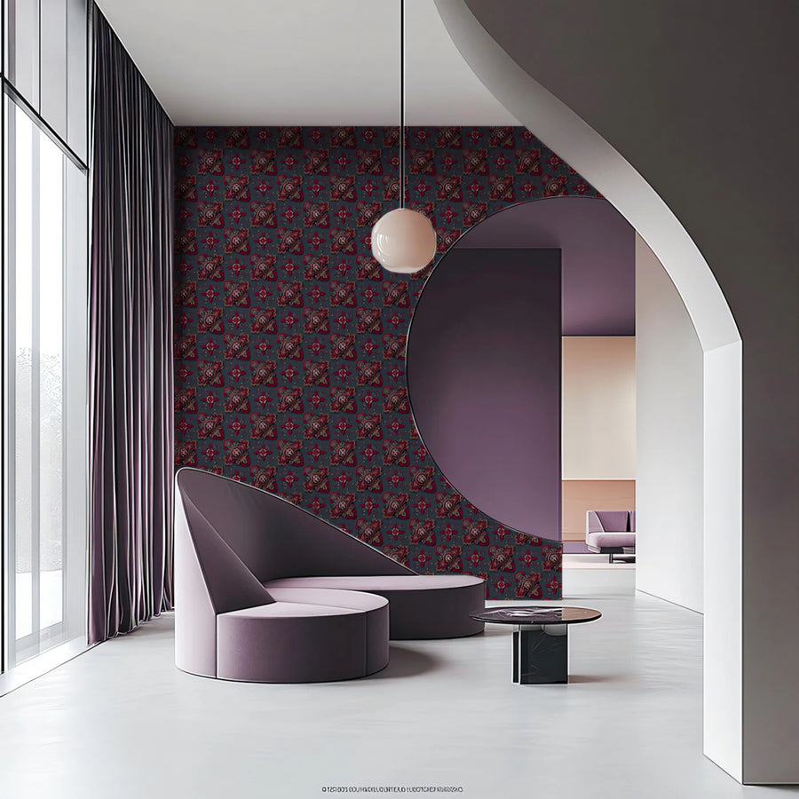 Crimson Lattice Geometric Mural Wallpaper — Moody Pattern Design Mural Wallpaper
