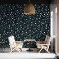 Cosmic Dot Abstract Mural Wallpaper — Moody Teal Night Sky Pattern Mural Wallpaper - pure wallpaper artwork