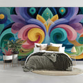 Symmetrical Abstract Floral Mural Wallpaper — Colorful Fluid Swirls Mural Wallpaper - pure wallpaper artwork
