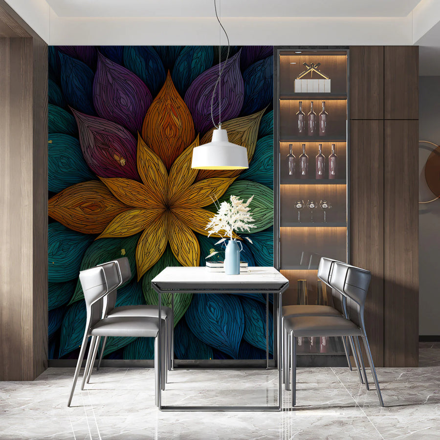 Cosmic Mandala Mural Wallpaper — Jeweled Petal Art Mural Wallpaper