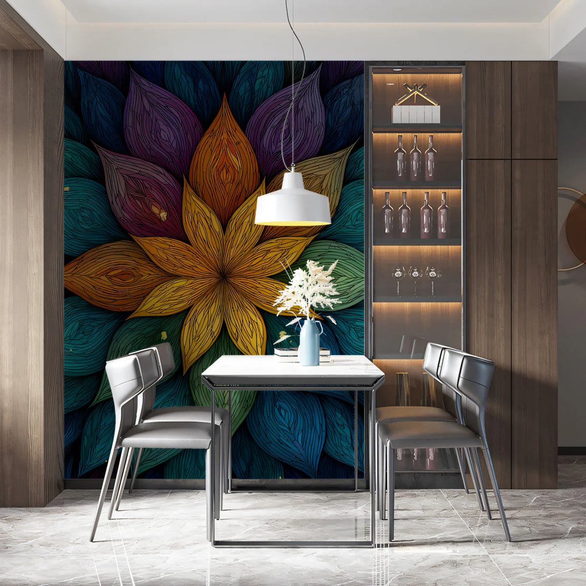 Cosmic Mandala Mural Wallpaper — Jeweled Petal Art Mural Wallpaper - pure wallpaper artwork