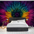 Psychedelic Floral Close-up Mural Wallpaper High Texture, Neon Rainbow, Abstract Mandala Art Mural Wallpaper - pure wallpaper artwork