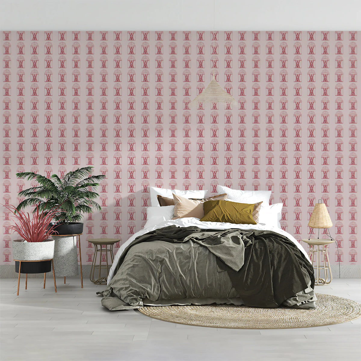 Minimalist Arch Grid Mural Wallpaper — Soft Blush and Maroon Mural Wallpaper - pure wallpaper artwork