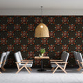 Symmetrical Geometric Floral Mural Wallpaper — Dark Traditional Print Mural Wallpaper - pure wallpaper artwork