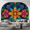 Symmetrical Floral Abstract Mural Wallpaper — Modern Rainbow Motif Mural Wallpaper - pure wallpaper artwork