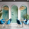 Starburst Botanical Mural Wallpaper — Cool Mint and Teal Line Art Mural Wallpaper - pure wallpaper artwork