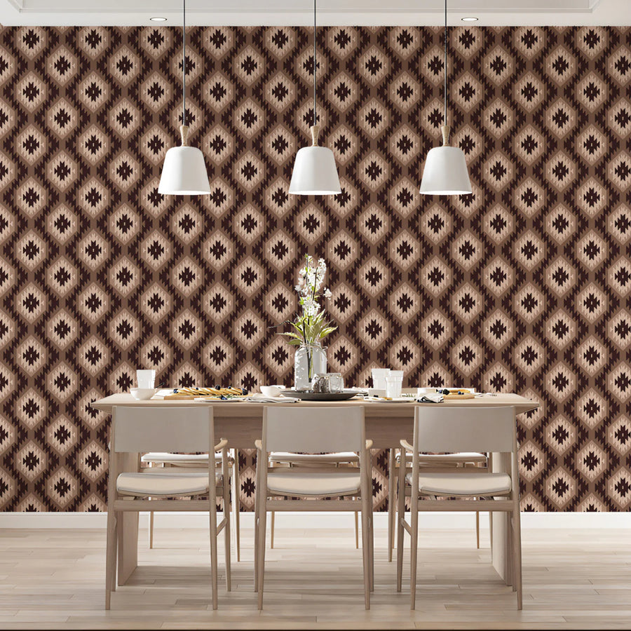 Kilim Diamond Weave Mural Wallpaper — Earthy Geometric Print Mural Wallpaper