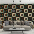 Folk Square Geometric Mural Wallpaper — Traditional Textile Motif Mural Wallpaper - pure wallpaper artwork