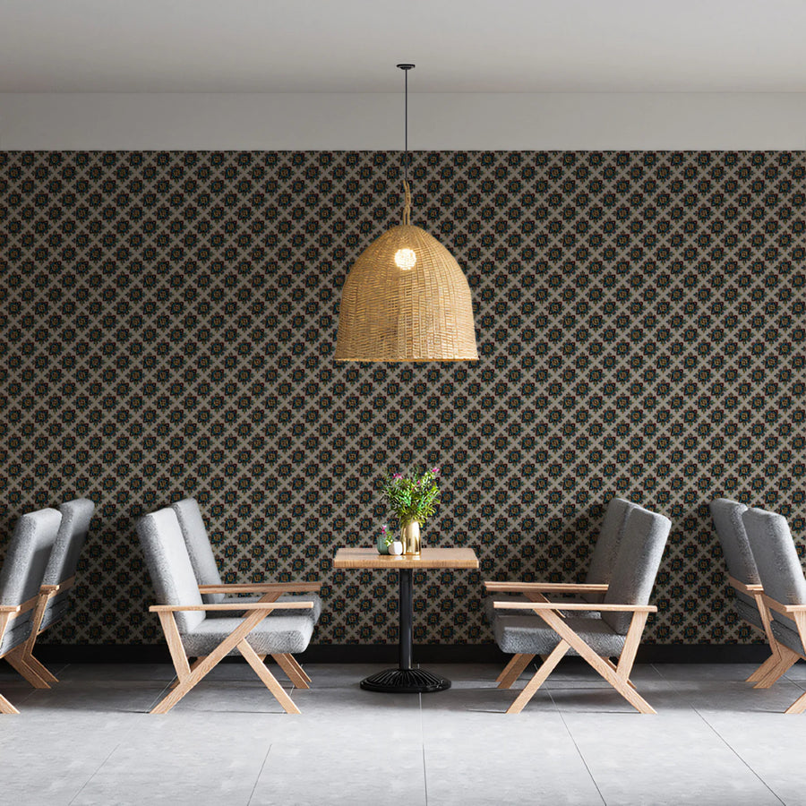 Micro Floral Geometric Lattice Mural Wallpaper — Traditional Detail Mural Wallpaper