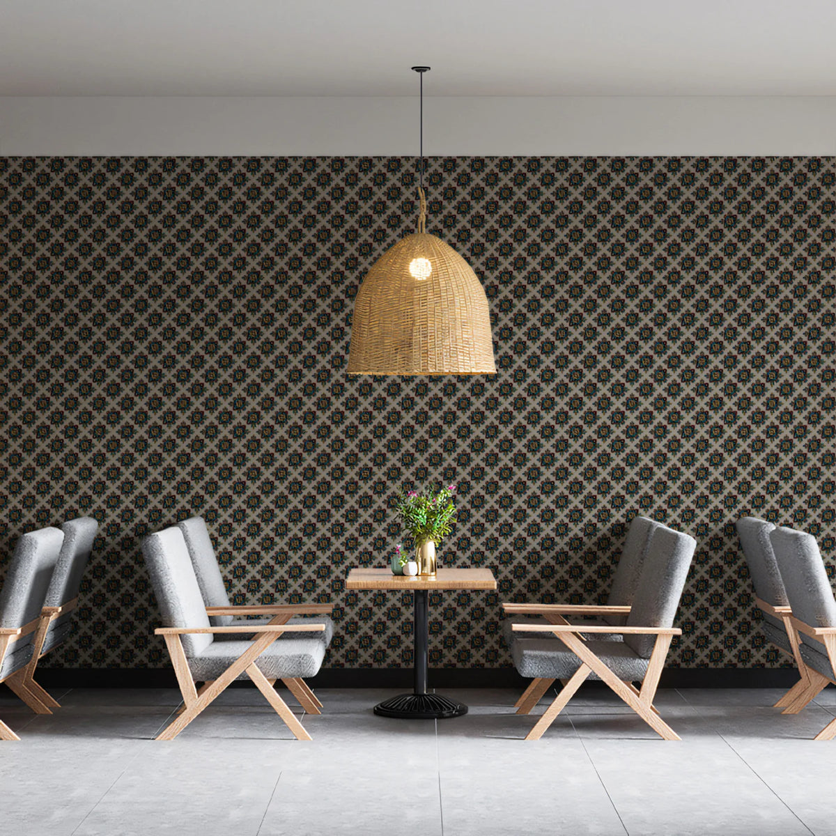 Micro Floral Geometric Lattice Mural Wallpaper — Traditional Detail Mural Wallpaper - pure wallpaper artwork