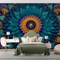 Floral Mandala Relief Mural Wallpaper — Deep Teal and Ochre Mural Wallpaper - pure wallpaper artwork