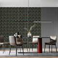 Star Mosaic Geometric Mural Wallpaper —Dark Teal and Ochre Mural Wallpaper - pure wallpaper artwork