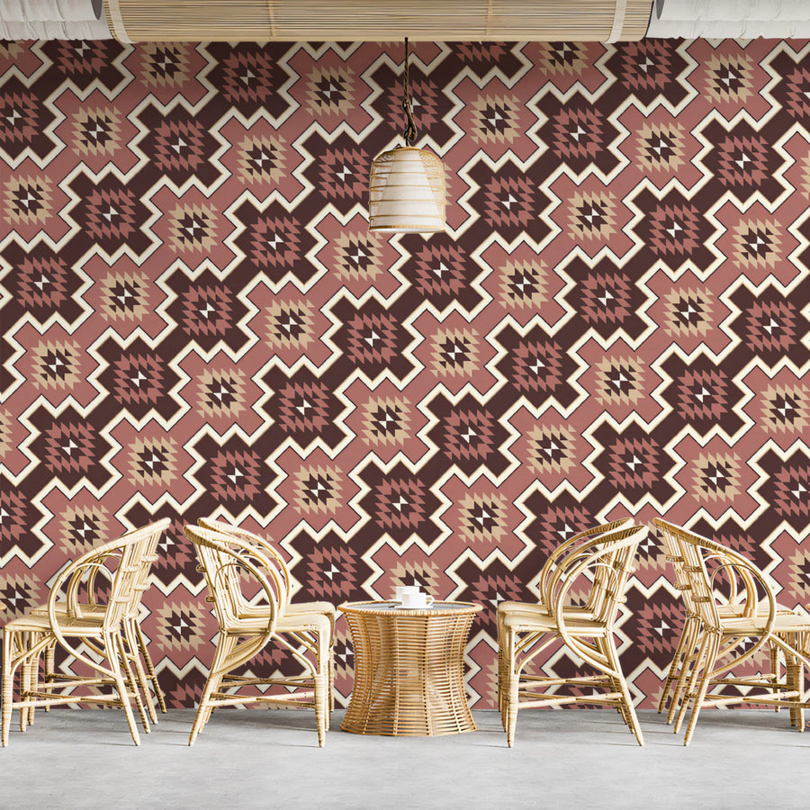 Southwest Woven Tile Mural Wallpaper — Earthy Geometric Pattern Mural Wallpaper