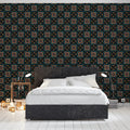 Intricate Geometric Floral Mural Wallpaper — Dark Traditional Print Mural Wallpaper - pure wallpaper artwork