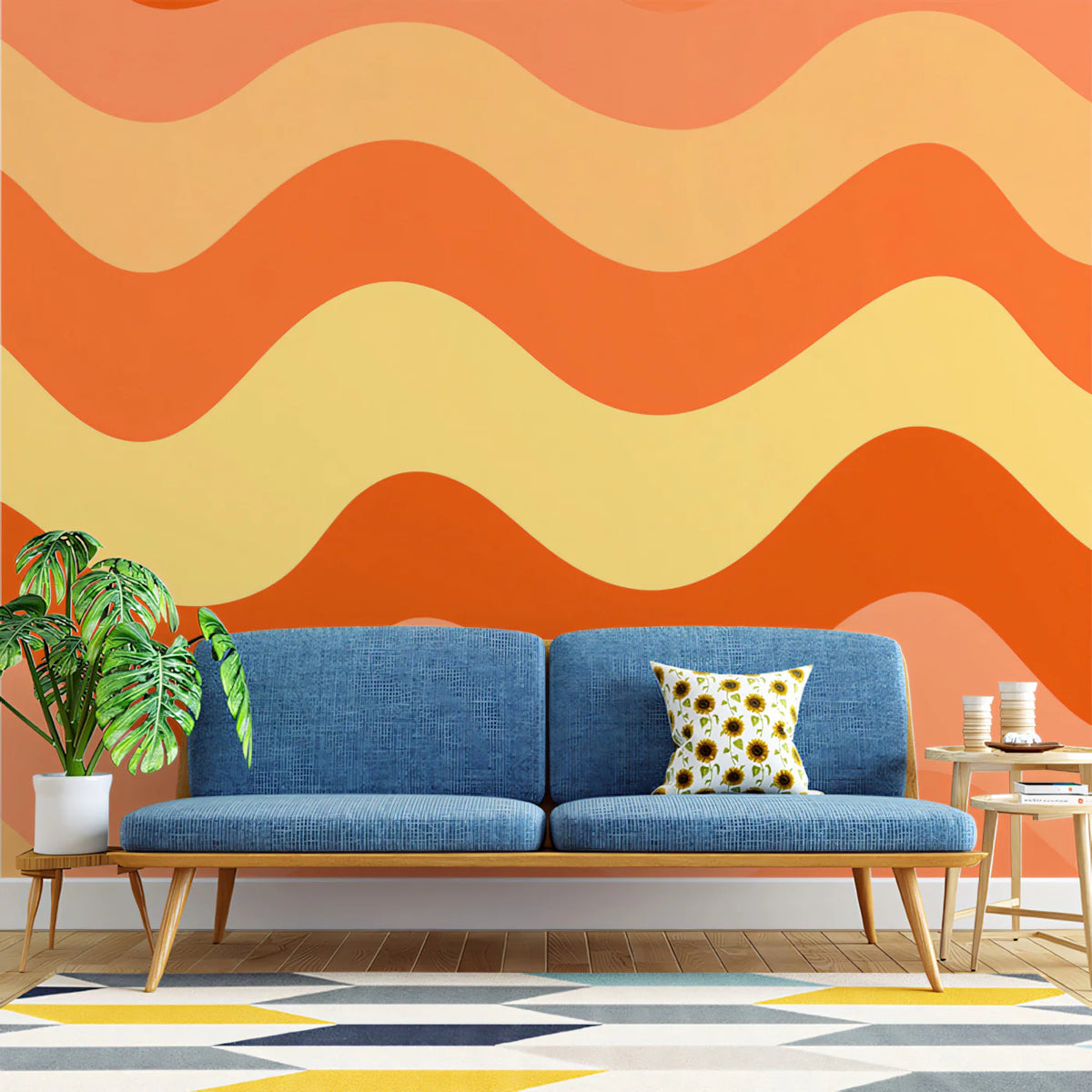 Retro Wavy Stripe Mural Wallpaper — Groovy Warm Tones Mural Wallpaper - pure wallpaper artwork