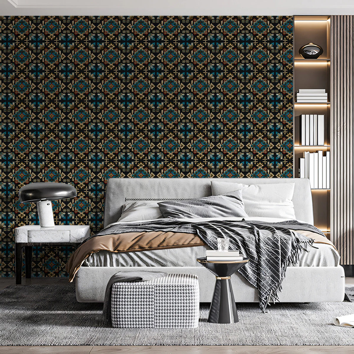 Tapestry Geometric Diamond Mural Wallpaper — Dark Jewel Tone Print Mural Wallpaper - pure wallpaper artwork