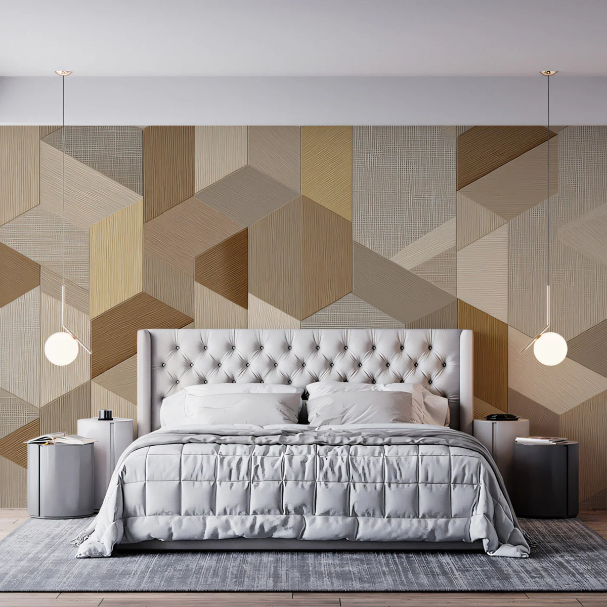 Geometric Woodgrain Cubes Mural Wallpaper — Textured Modern 3D Mural Wallpaper - pure wallpaper artwork