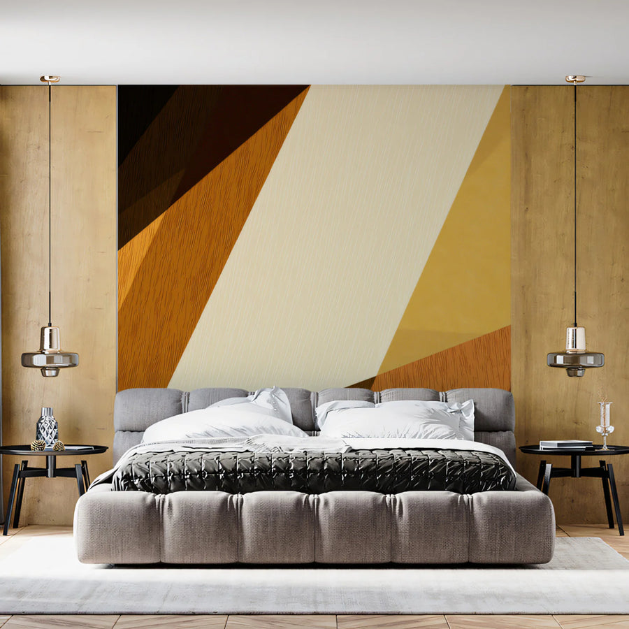 Abstract Geometric Woodgrain Mural Wallpaper — Warm Tonal Blocks Mural Wallpaper